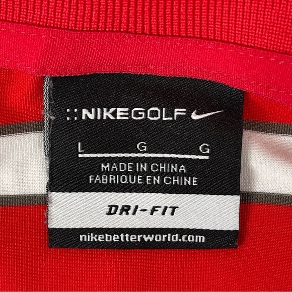 Nike Golf Polo Mens Large Stripe Print Performance Stretch Shirt Red - Picture 13 of 15